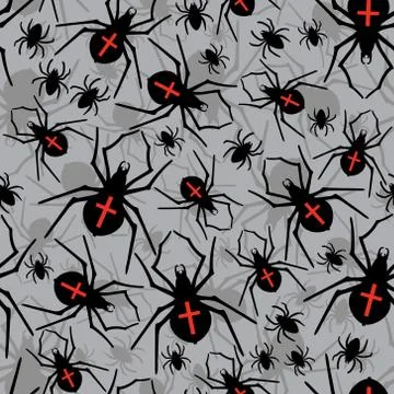 Vector seamless pattern with spiders Stock Illustration