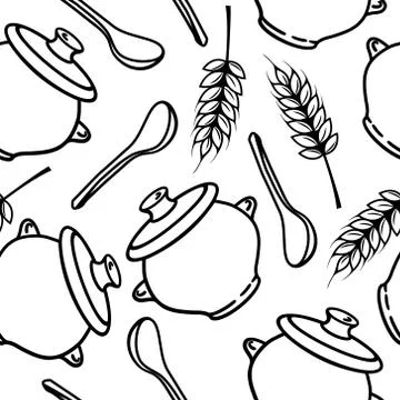 Vector seamless pattern with spikes, pots and spoons Stock Illustration