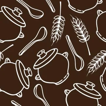 Vector seamless pattern with spikes, pots and spoons Stock Illustration