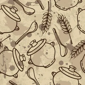Vector seamless pattern with spikes, pots and spoons 스톡 일러스트