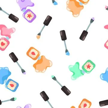 Vector seamless pattern of spilled pink, purple, green, blue and yellow nail Illustrazione stock