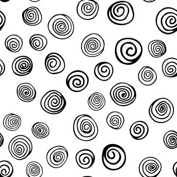 Vector seamless pattern with spiral, curl elements. Abstract cute pattern on  Stock Illustration