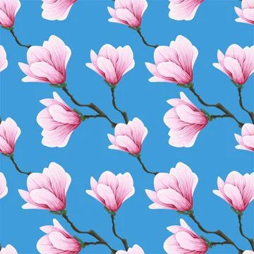 Vector seamless pattern sprig of blooming magnolia. Botanical illustration. Stock Illustration