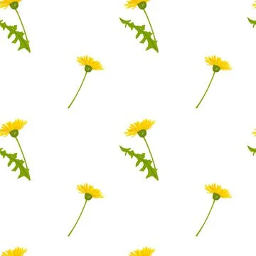 Vector seamless pattern of spring yellow dandelions and green leaves Stock Illustration