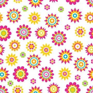 Vector Seamless Pattern Springtime Flowers Cartoon Stock Illustration