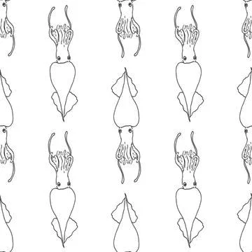 Vector seamless pattern of squid. a pattern of a cute squid drawn in a sketch Stock Illustration