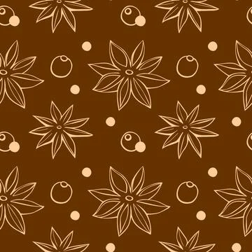 Vector seamless pattern of star anise, pepper in doodle style. Background or  스톡 일러스트