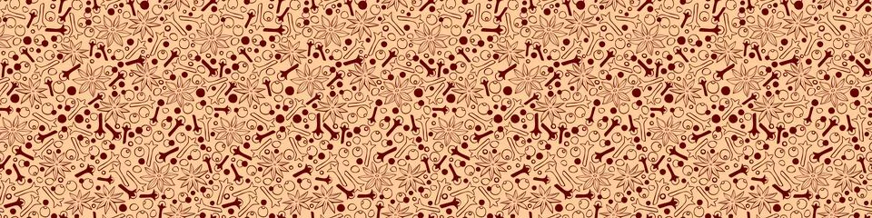 Vector seamless pattern of star anise, carnation, pepper in doodle style. Bac Illustrazione stock