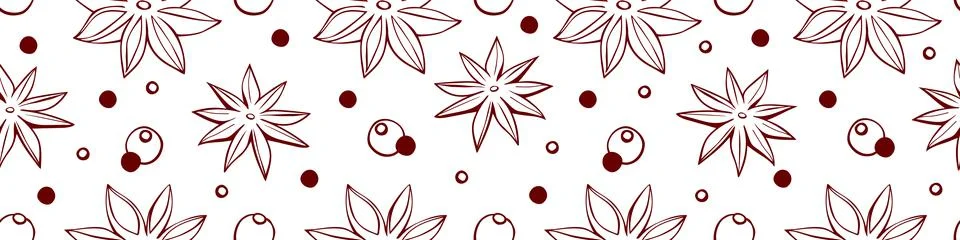 Vector seamless pattern of star anise, pepper in doodle style. Background or  스톡 일러스트