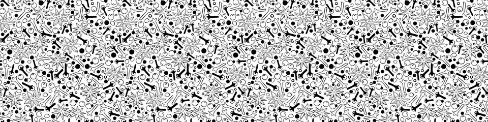 Vector seamless pattern of star anise, carnation, pepper in doodle style. Bac Illustrazione stock