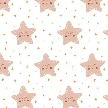 Vector seamless pattern with star in boho style. Stock Illustration