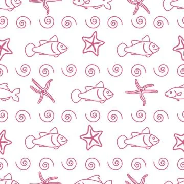 Vector seamless pattern with starfish and fish. イラスト素材