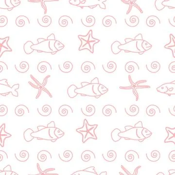 Vector seamless pattern with starfish and fish. イラスト素材