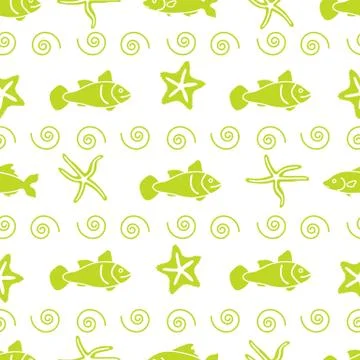 Vector seamless pattern with starfish and fish. イラスト素材