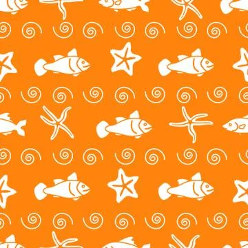 Vector seamless pattern with starfish and fish. Ilustración de archivo
