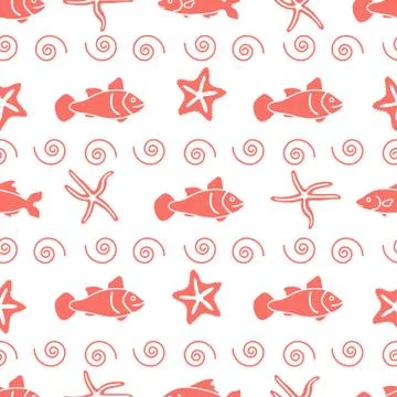 Vector seamless pattern with starfish and fish. イラスト素材