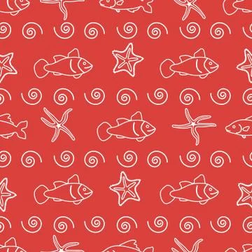 Vector seamless pattern with starfish and fish. イラスト素材