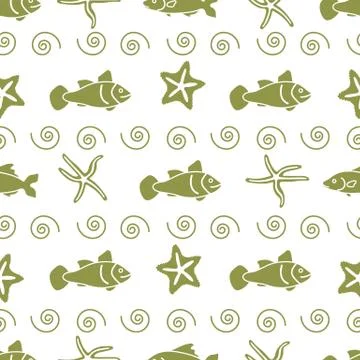 Vector seamless pattern with starfish and fish. イラスト素材