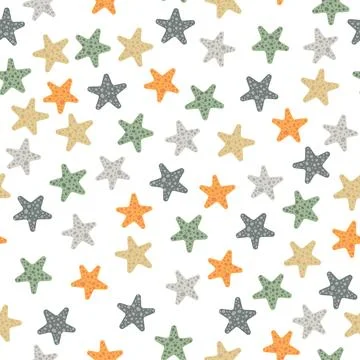 Vector seamless pattern with starfish.Underwater cartoon creatures.Marine Ilustración de archivo