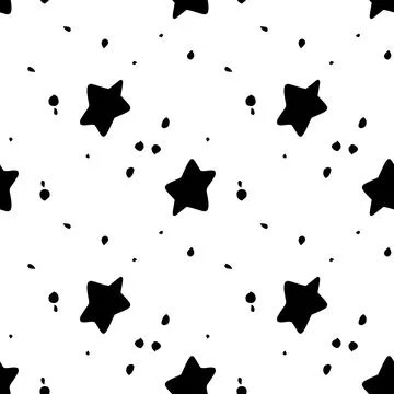 Vector seamless pattern, starry sky. background of black stars and dots on a Stock Illustration