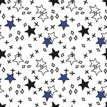Vector seamless pattern with stars. Hand drawn illustration. The print Stock Illustration