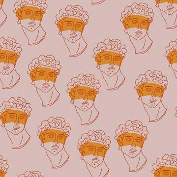 Vector seamless pattern with statue of David with color accent. Museum pattern. Stock Illustration