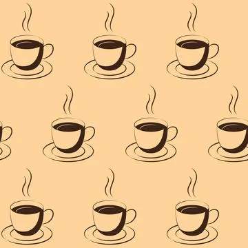 Vector seamless pattern with steamed coffee cups. Design for wrapping paper, Stock Illustration
