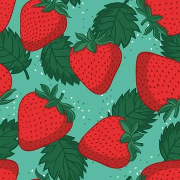 Vector seamless pattern with strawberries and leaves. Graphic stylized drawin Stock Illustration