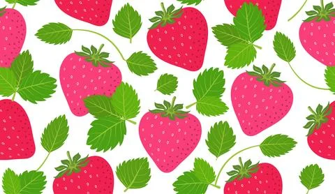 Vector seamless pattern with strawberries and green leaves Stock Illustration