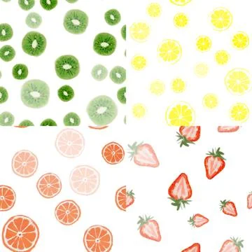 Vector seamless pattern strawberry lemon orange kiwi illustration on white Stock Illustration