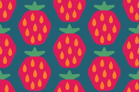 Vector seamless pattern of strawberry in retro geometric style. Retro patte.. Stock Illustration