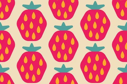 Vector seamless pattern of strawberry in retro geometric style. Retro patte.. Stock Illustration