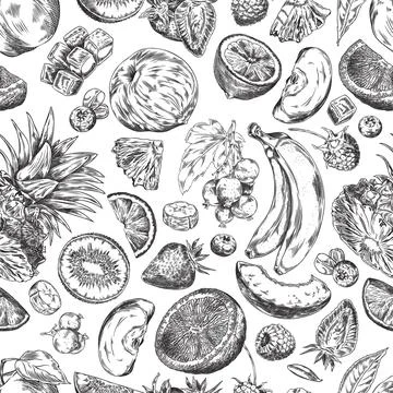 The vector seamless pattern in the style of a freehand drawing with exotic Illustrazione stock