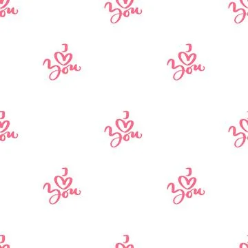 Vector seamless pattern with stylized hearts of doodles and amorous lettering I Stock Illustration