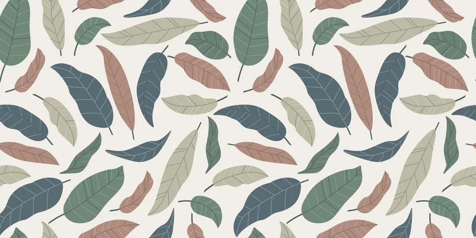 Vector seamless pattern with stylized leaves. Palette in boho style. Scandi.. Stock Illustration
