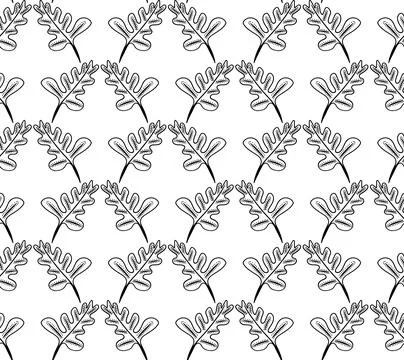 Vector seamless pattern of stylized leaves of black lines and small circles.. Stock Illustration