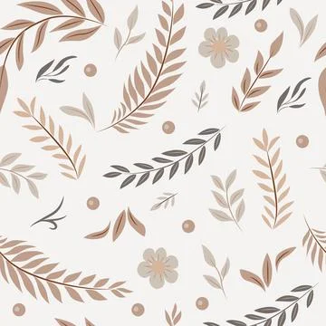 Vector seamless pattern with stylized leaves. Palette in boho style. イラスト素材