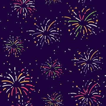 Vector seamless pattern with stylized lights of fireworks. Background with Stock Illustration