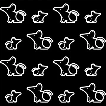 Vector seamless pattern of stylized mice or rats on a black background. For d Stock Illustration