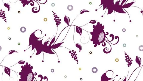 Vector seamless pattern of stylized purple leaves, flowers, berries. Stock Illustration