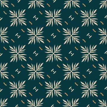 Vector seamless pattern with stylized tropical leaves and flowers Stock Illustration