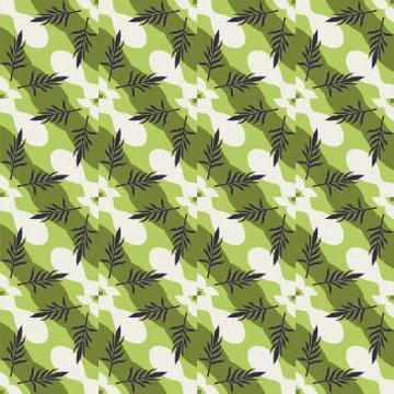 Vector seamless pattern with stylized tropical leaves and flowers Stock Illustration