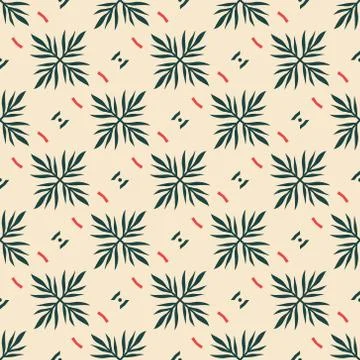 Vector seamless pattern with stylized tropical leaves and flowers Stock Illustration