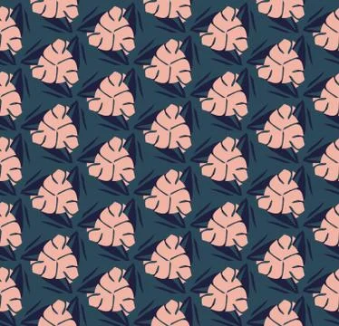 Vector seamless pattern with stylized tropical leaves and flowers Stock Illustration