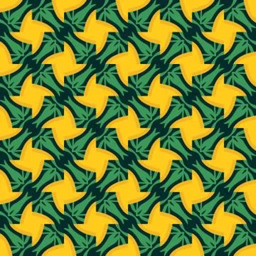 Vector seamless pattern with stylized tropical leaves and flowers Stock Illustration