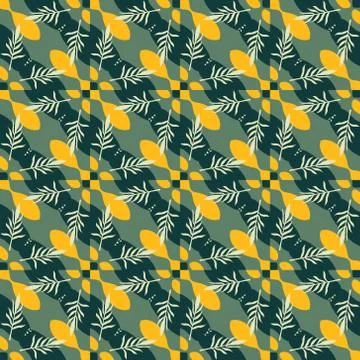 Vector seamless pattern with stylized tropical leaves and flowers Stock Illustration