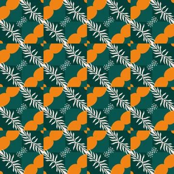 Vector seamless pattern with stylized tropical leaves and flowers Illustrazione stock