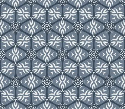 Vector seamless pattern with stylized tropical leaves and flowers Stock Illustration