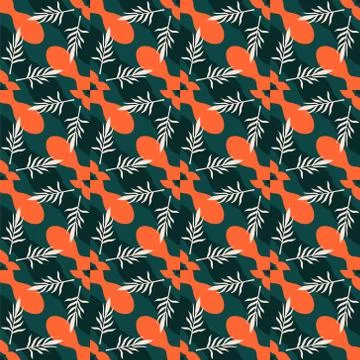 Vector seamless pattern with stylized tropical leaves and flowers Stock Illustration