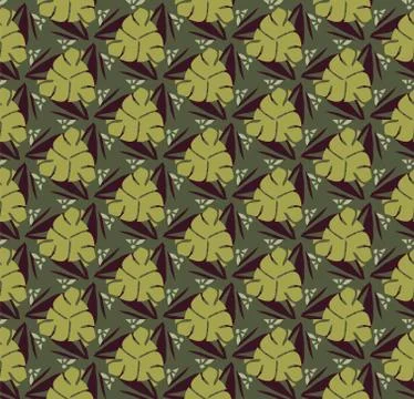 Vector seamless pattern with stylized tropical leaves and flowers Stock Illustration